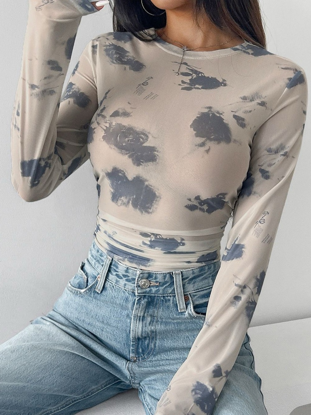Sheer Cloud Print Long Sleeve T-Shirt